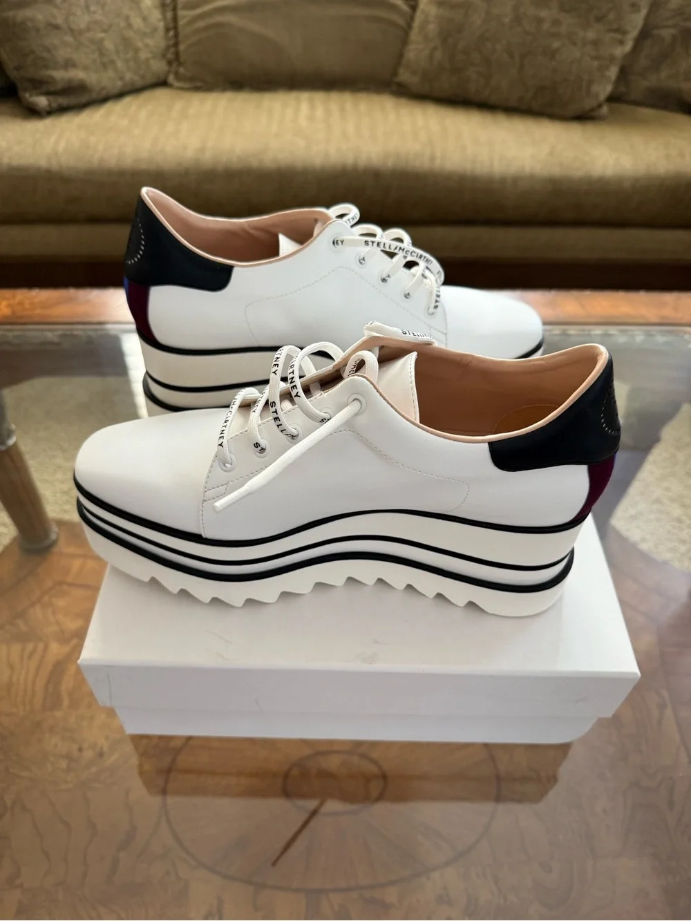 Stella McCartney Sneakelyse Eco Alter White Black Plum Platform Sneakers 9 10 👟